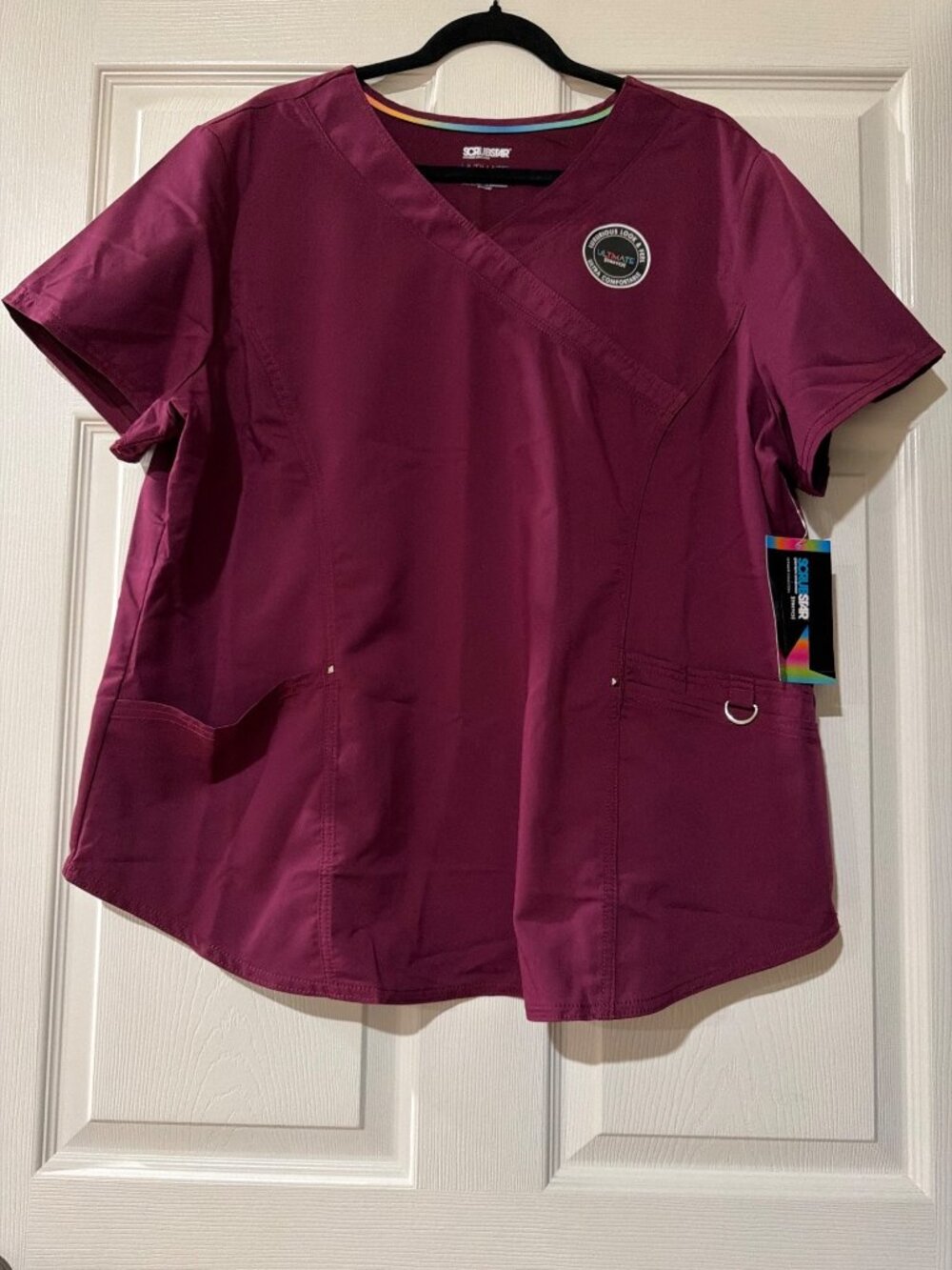 Scrubstar Womens Ultimate Scrub Top 2XL Wine Short Sleeve V-Neck Stretch Pockets